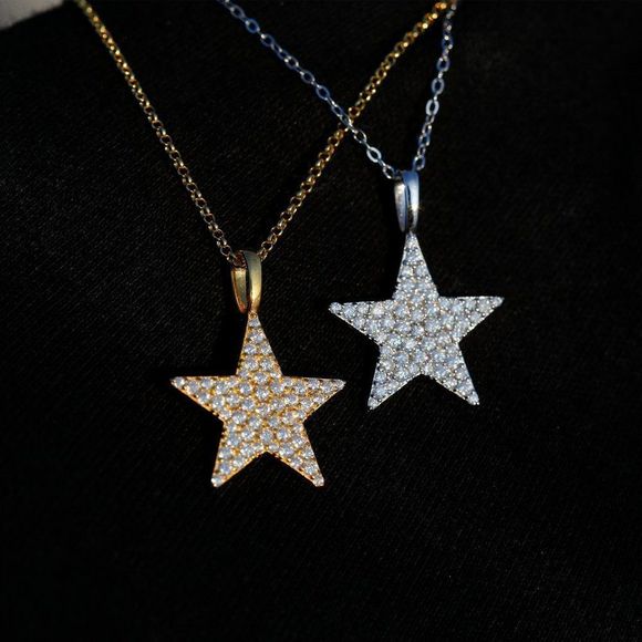 VVS1 Moissanite Star Pendant Necklace for Women Men 18k Gold Plated 925 Silver